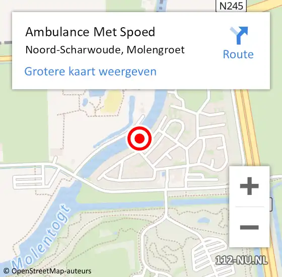 Locatie op kaart van de 112 melding: Ambulance Met Spoed Naar Noord-Scharwoude, Molengroet op 3 december 2023 17:20
