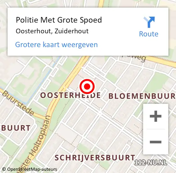 Locatie op kaart van de 112 melding: Politie Met Grote Spoed Naar Oosterhout, Zuiderhout op 3 december 2023 17:25