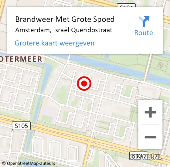 Locatie op kaart van de 112 melding: Brandweer Met Grote Spoed Naar Amsterdam, Israël Queridostraat op 3 december 2023 17:37