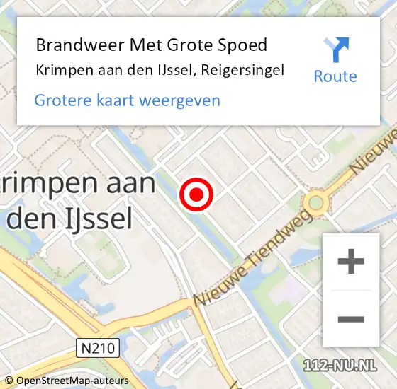 Locatie op kaart van de 112 melding: Brandweer Met Grote Spoed Naar Krimpen aan den IJssel, Reigersingel op 3 december 2023 18:54