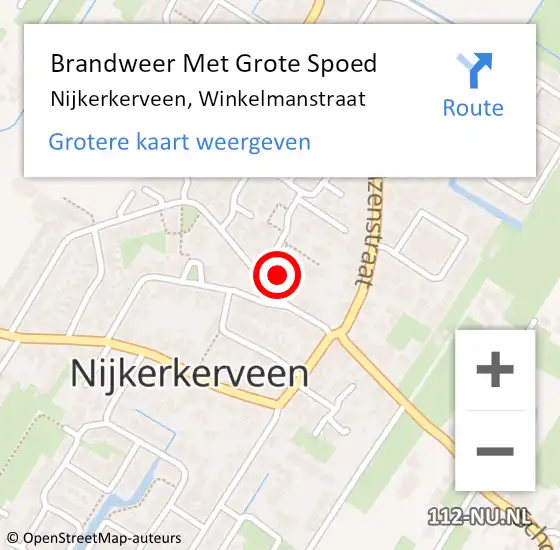 Locatie op kaart van de 112 melding: Brandweer Met Grote Spoed Naar Nijkerkerveen, Winkelmanstraat op 3 december 2023 19:29