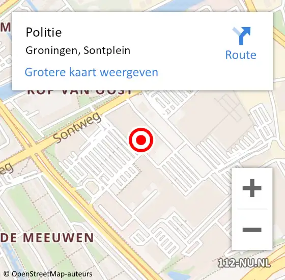 Locatie op kaart van de 112 melding: Politie Groningen, Sontplein op 3 december 2023 19:32