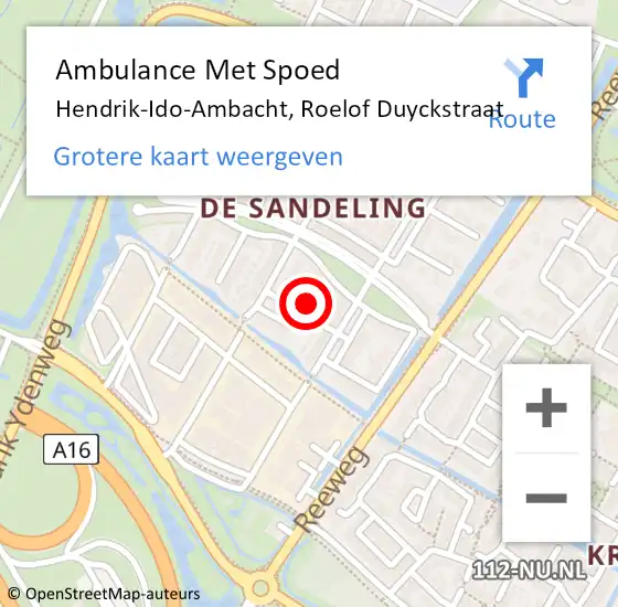 Locatie op kaart van de 112 melding: Ambulance Met Spoed Naar Hendrik-Ido-Ambacht, Roelof Duyckstraat op 3 december 2023 19:34