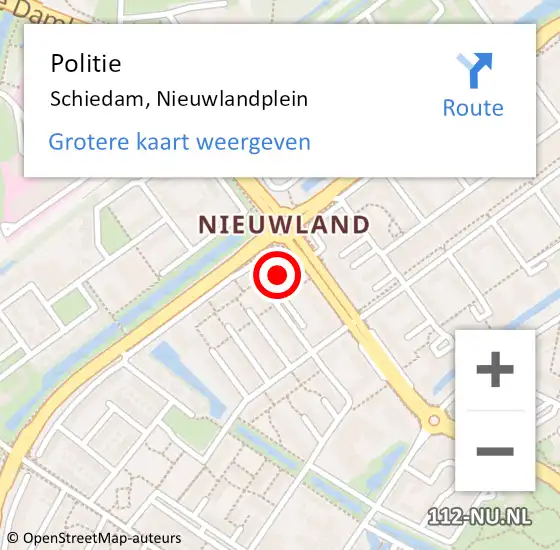 Locatie op kaart van de 112 melding: Politie Schiedam, Nieuwlandplein op 3 december 2023 20:13