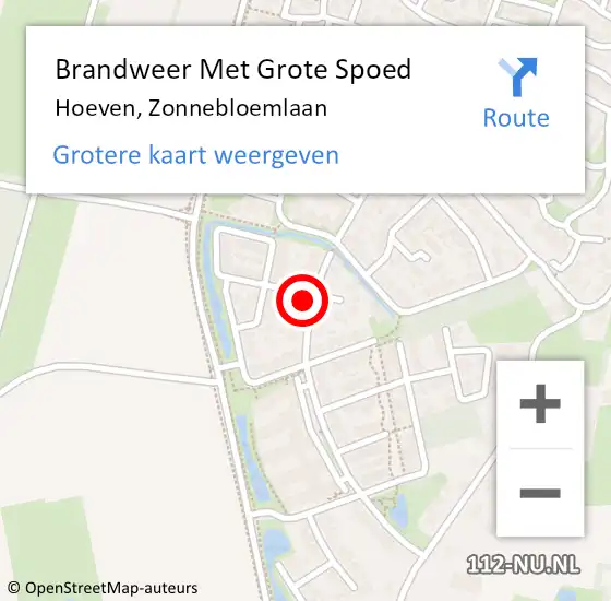 Locatie op kaart van de 112 melding: Brandweer Met Grote Spoed Naar Hoeven, Zonnebloemlaan op 3 december 2023 20:32