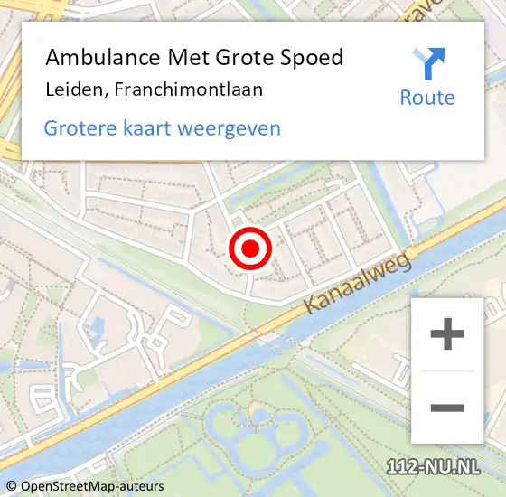 Locatie op kaart van de 112 melding: Ambulance Met Grote Spoed Naar Leiden, Franchimontlaan op 3 december 2023 20:38