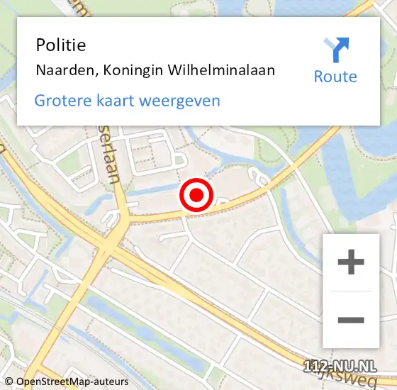 Locatie op kaart van de 112 melding: Politie Naarden, Koningin Wilhelminalaan op 3 december 2023 21:03