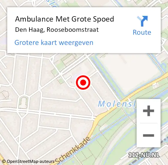 Locatie op kaart van de 112 melding: Ambulance Met Grote Spoed Naar Den Haag, Rooseboomstraat op 3 december 2023 21:42