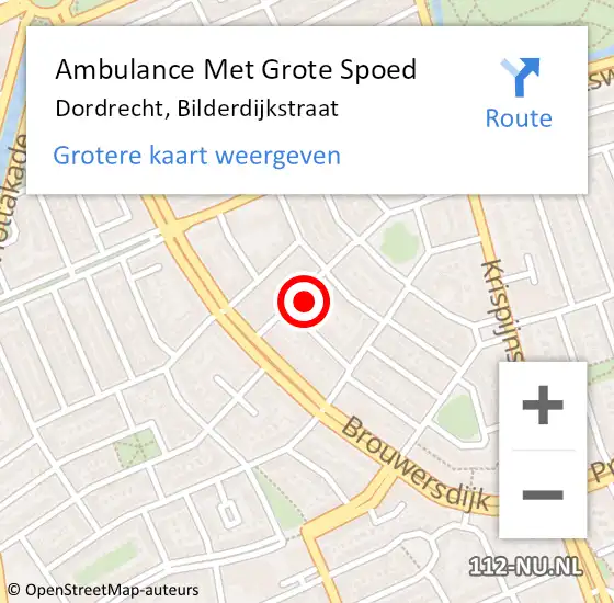 Locatie op kaart van de 112 melding: Ambulance Met Grote Spoed Naar Dordrecht, Bilderdijkstraat op 3 december 2023 22:09