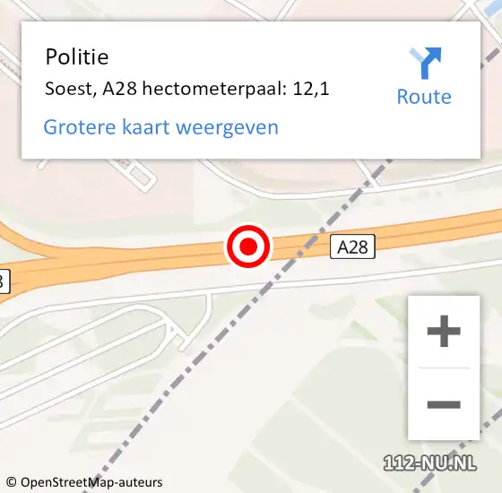 Locatie op kaart van de 112 melding: Politie Soest, A28 hectometerpaal: 12,1 op 3 december 2023 22:24