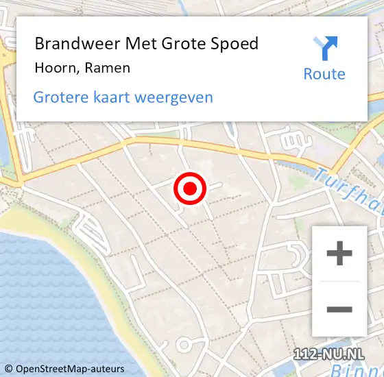 Locatie op kaart van de 112 melding: Brandweer Met Grote Spoed Naar Hoorn, Ramen op 3 december 2023 22:36