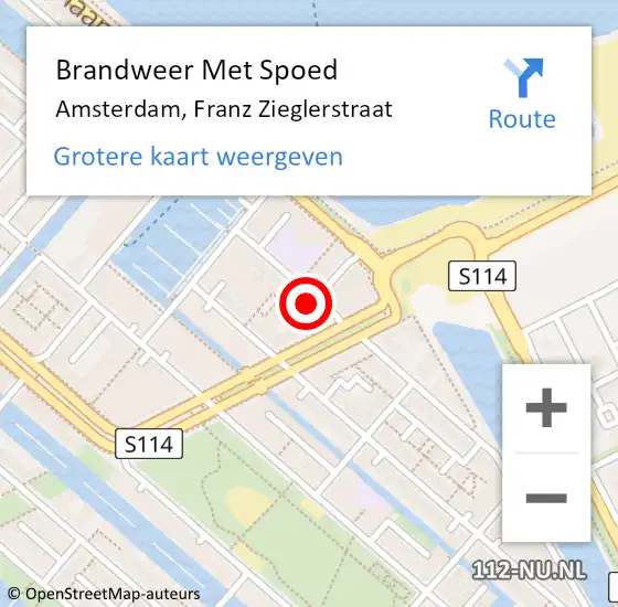 Locatie op kaart van de 112 melding: Brandweer Met Spoed Naar Amsterdam, Franz Zieglerstraat op 3 december 2023 22:51