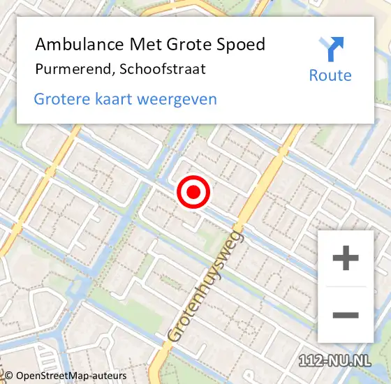 Locatie op kaart van de 112 melding: Ambulance Met Grote Spoed Naar Purmerend, Schoofstraat op 3 december 2023 22:55