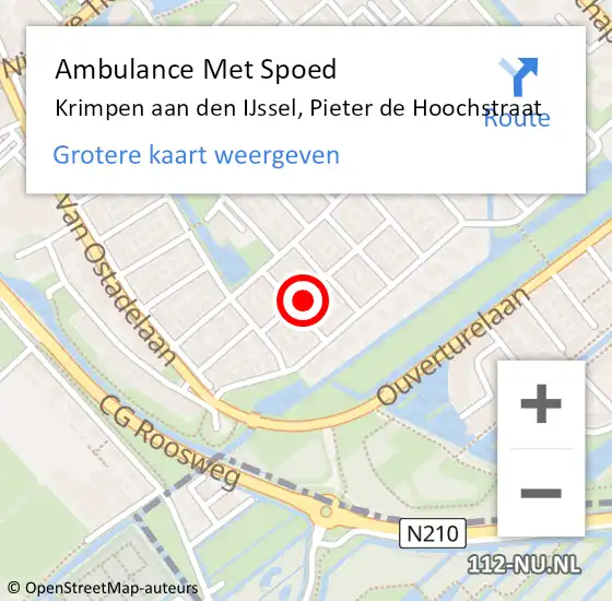 Locatie op kaart van de 112 melding: Ambulance Met Spoed Naar Krimpen aan den IJssel, Pieter de Hoochstraat op 3 december 2023 23:21