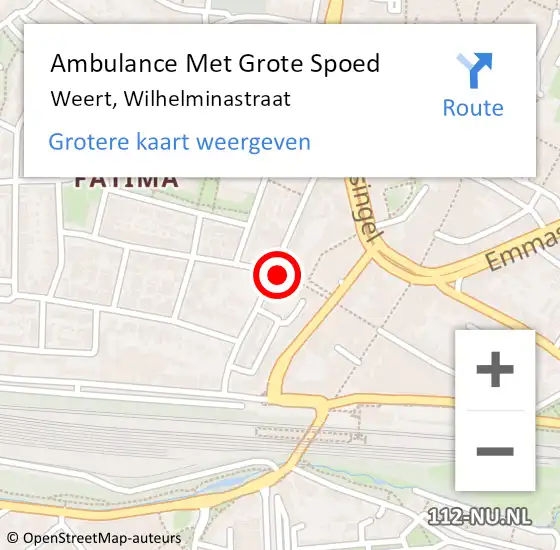 Locatie op kaart van de 112 melding: Ambulance Met Grote Spoed Naar Weert, Wilhelminastraat op 3 december 2023 23:51