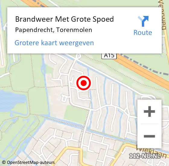 Locatie op kaart van de 112 melding: Brandweer Met Grote Spoed Naar Papendrecht, Torenmolen op 3 december 2023 23:58