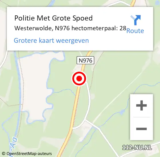 Locatie op kaart van de 112 melding: Politie Met Grote Spoed Naar Westerwolde, N976 hectometerpaal: 28 op 4 december 2023 05:37