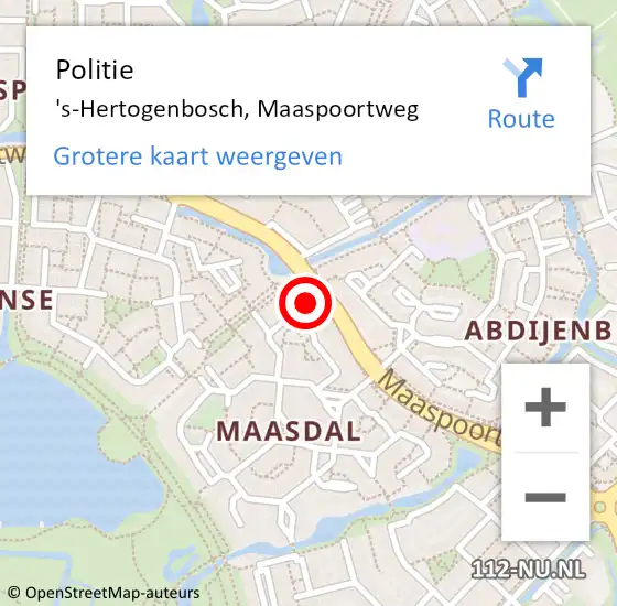 Locatie op kaart van de 112 melding: Politie 's-Hertogenbosch, Maaspoortweg op 4 december 2023 06:01