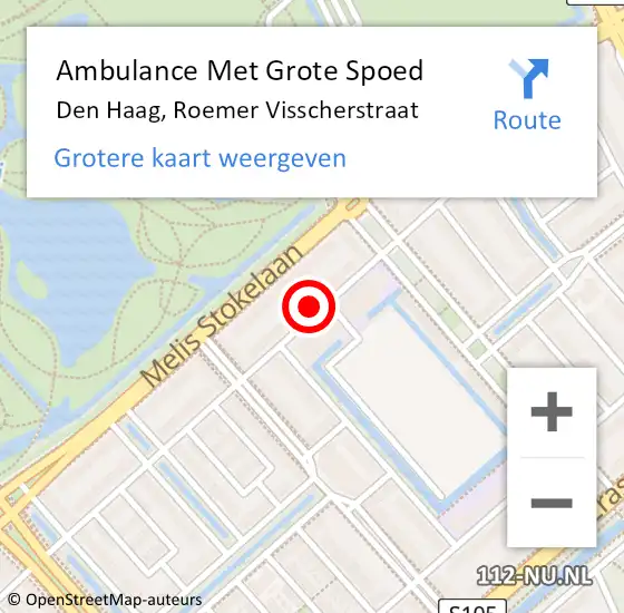 Locatie op kaart van de 112 melding: Ambulance Met Grote Spoed Naar Den Haag, Roemer Visscherstraat op 4 december 2023 06:08