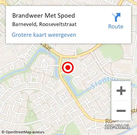 Locatie op kaart van de 112 melding: Brandweer Met Spoed Naar Barneveld, Rooseveltstraat op 4 december 2023 06:28