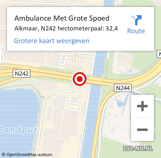Locatie op kaart van de 112 melding: Ambulance Met Grote Spoed Naar Alkmaar, N242 hectometerpaal: 32,4 op 4 december 2023 06:37