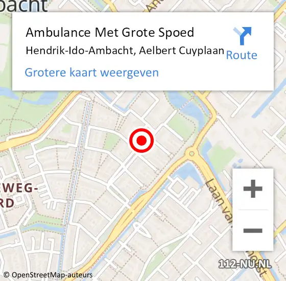 Locatie op kaart van de 112 melding: Ambulance Met Grote Spoed Naar Hendrik-Ido-Ambacht, Aelbert Cuyplaan op 4 december 2023 06:42