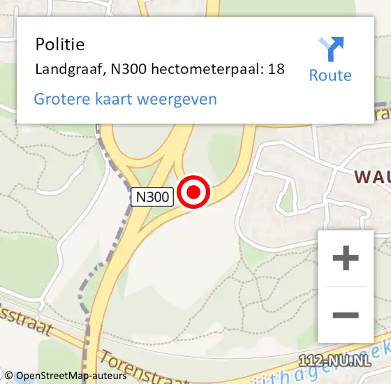 Locatie op kaart van de 112 melding: Politie Landgraaf, N300 hectometerpaal: 18 op 4 december 2023 06:45