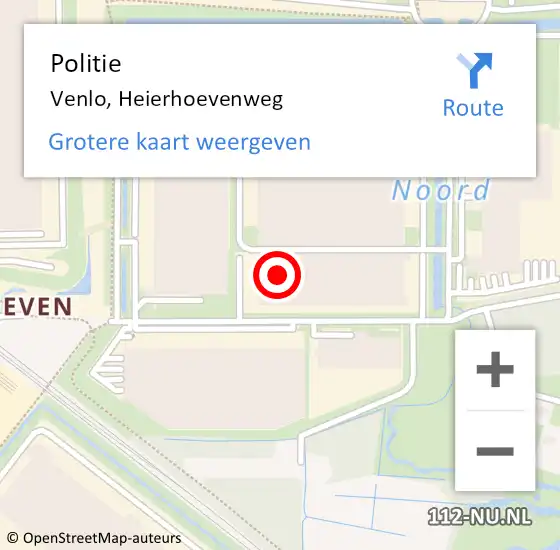 Locatie op kaart van de 112 melding: Politie Venlo, Heierhoevenweg op 4 december 2023 07:32