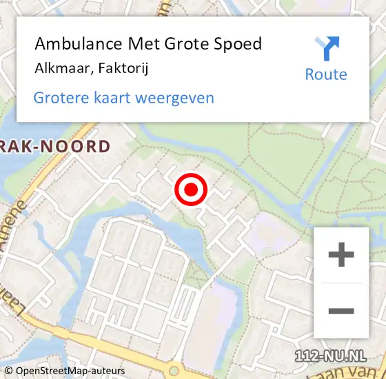 Locatie op kaart van de 112 melding: Ambulance Met Grote Spoed Naar Alkmaar, Faktorij op 4 december 2023 07:38