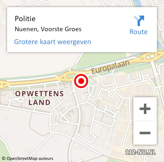 Locatie op kaart van de 112 melding: Politie Nuenen, Voorste Groes op 4 december 2023 07:42