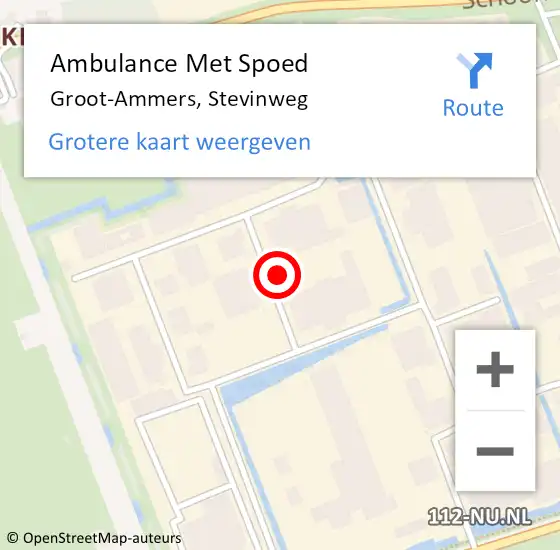 Locatie op kaart van de 112 melding: Ambulance Met Spoed Naar Groot-Ammers, Stevinweg op 4 december 2023 07:49