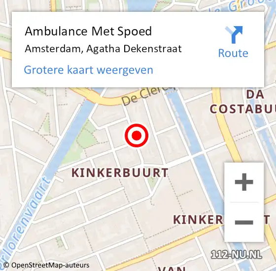 Locatie op kaart van de 112 melding: Ambulance Met Spoed Naar Amsterdam, Agatha Dekenstraat op 4 december 2023 08:04