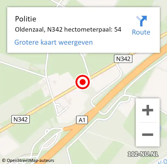 Locatie op kaart van de 112 melding: Politie Oldenzaal, N342 hectometerpaal: 54 op 4 december 2023 08:10