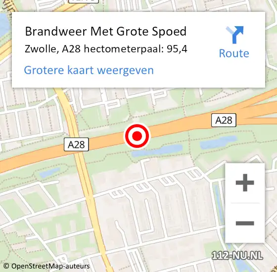 Locatie op kaart van de 112 melding: Brandweer Met Grote Spoed Naar Zwolle, A28 hectometerpaal: 95,4 op 4 december 2023 08:17