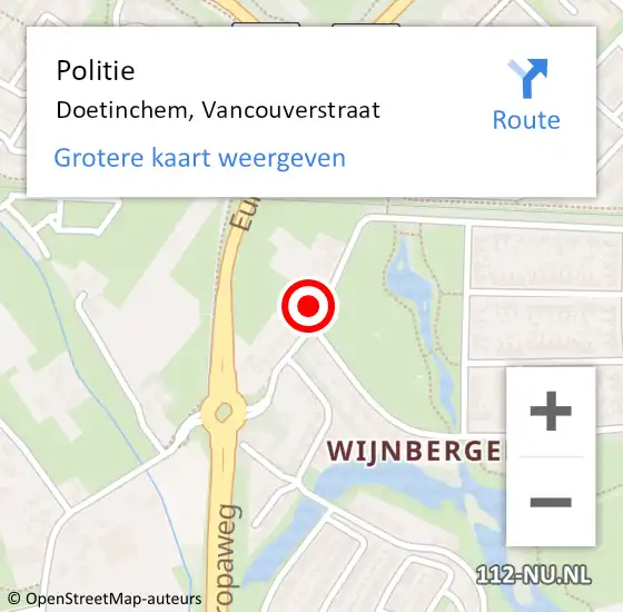 Locatie op kaart van de 112 melding: Politie Doetinchem, Vancouverstraat op 4 december 2023 08:30