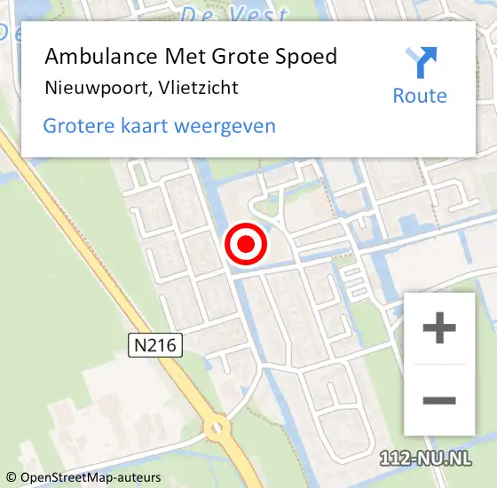 Locatie op kaart van de 112 melding: Ambulance Met Grote Spoed Naar Nieuwpoort, Vlietzicht op 4 december 2023 08:43