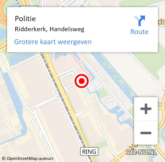 Locatie op kaart van de 112 melding: Politie Ridderkerk, Handelsweg op 4 december 2023 09:09