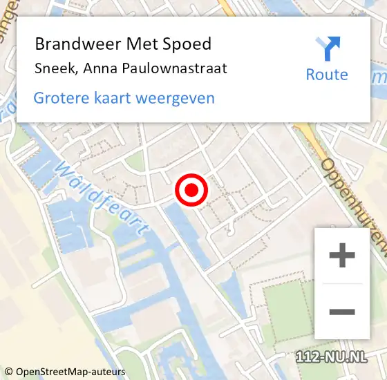 Locatie op kaart van de 112 melding: Brandweer Met Spoed Naar Sneek, Anna Paulownastraat op 4 december 2023 09:10