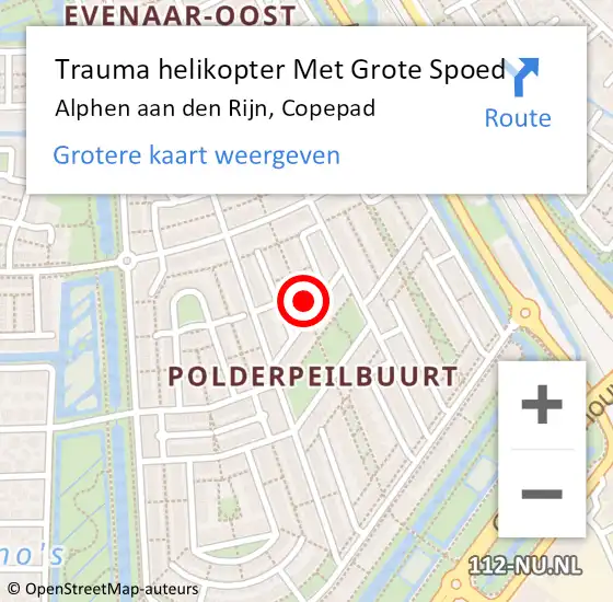 Locatie op kaart van de 112 melding: Trauma helikopter Met Grote Spoed Naar Alphen aan den Rijn, Copepad op 4 december 2023 09:11