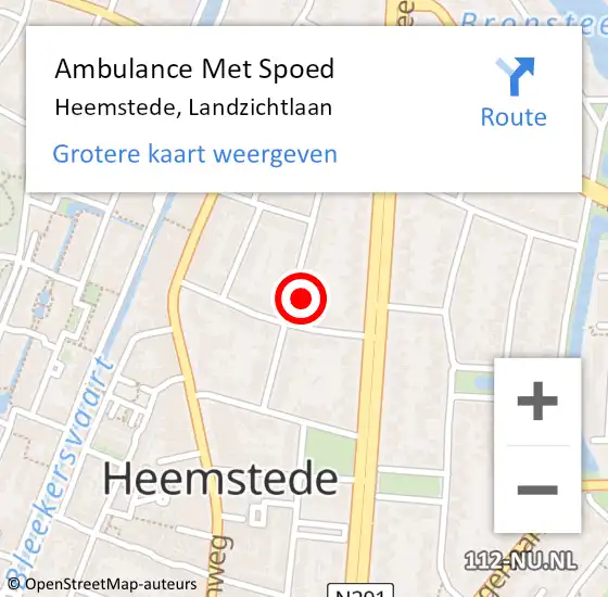 Locatie op kaart van de 112 melding: Ambulance Met Spoed Naar Heemstede, Landzichtlaan op 4 december 2023 09:35