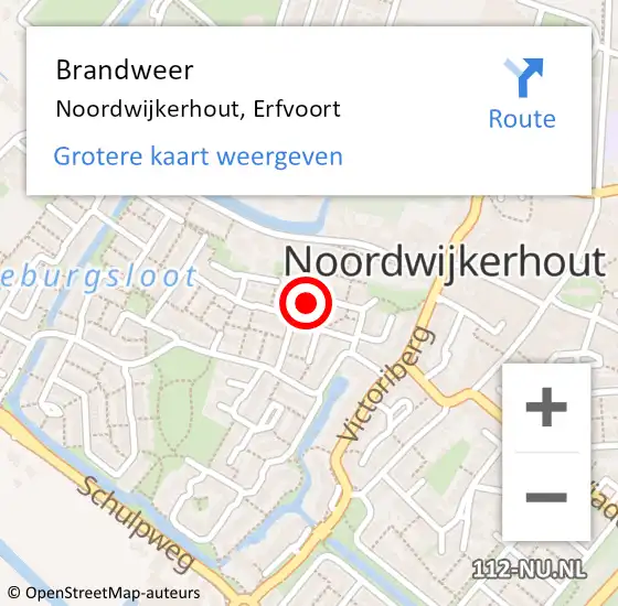 Locatie op kaart van de 112 melding: Brandweer Noordwijkerhout, Erfvoort op 4 december 2023 09:38