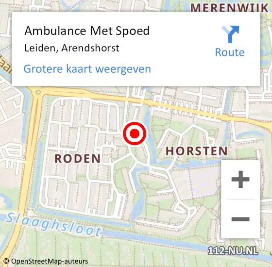Locatie op kaart van de 112 melding: Ambulance Met Spoed Naar Leiden, Arendshorst op 4 december 2023 09:44