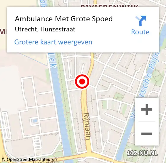 Locatie op kaart van de 112 melding: Ambulance Met Grote Spoed Naar Utrecht, Hunzestraat op 17 september 2014 12:04