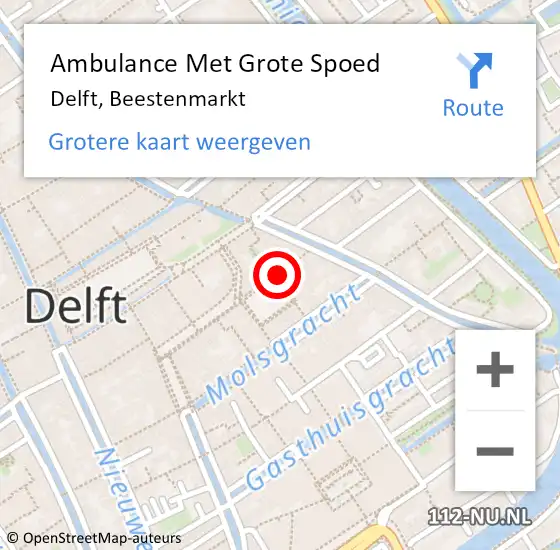 Locatie op kaart van de 112 melding: Ambulance Met Grote Spoed Naar Delft, Beestenmarkt op 4 december 2023 10:08