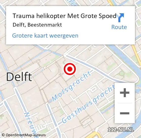Locatie op kaart van de 112 melding: Trauma helikopter Met Grote Spoed Naar Delft, Beestenmarkt op 4 december 2023 10:10