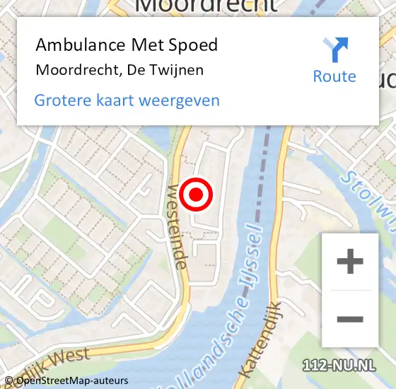 Locatie op kaart van de 112 melding: Ambulance Met Spoed Naar Moordrecht, De Twijnen op 4 december 2023 10:20