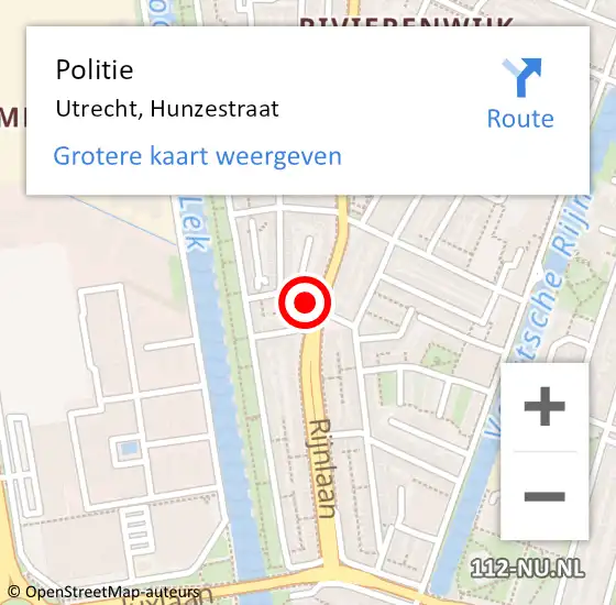 Locatie op kaart van de 112 melding: Politie Utrecht, Hunzestraat op 17 september 2014 12:08