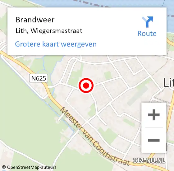 Locatie op kaart van de 112 melding: Brandweer Lith, Wiegersmastraat op 17 september 2014 12:09