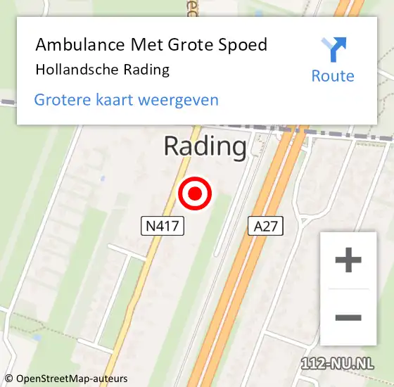 Locatie op kaart van de 112 melding: Ambulance Met Grote Spoed Naar Hollandsche Rading op 4 december 2023 11:00