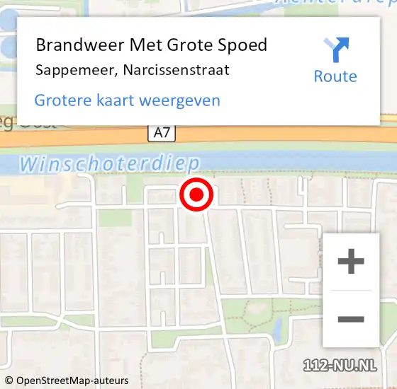 Locatie op kaart van de 112 melding: Brandweer Met Grote Spoed Naar Sappemeer, Narcissenstraat op 4 december 2023 11:23